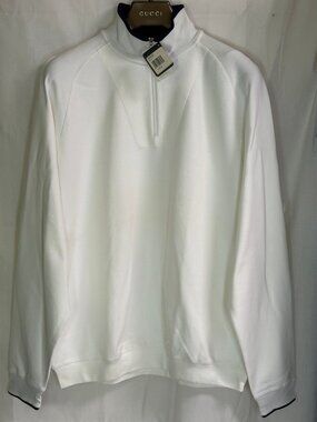 NWT Bobby Jones Men's Mock Neck 1/4 Zip Long Sleeves Pullover - White/Navy - XL